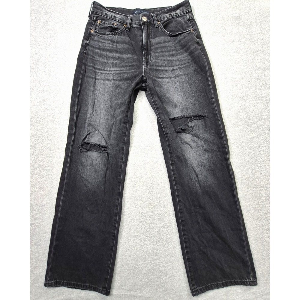 Aeropostale Jeans Womens 30x30 Regular Wide Leg Distressed Faded Black Denim